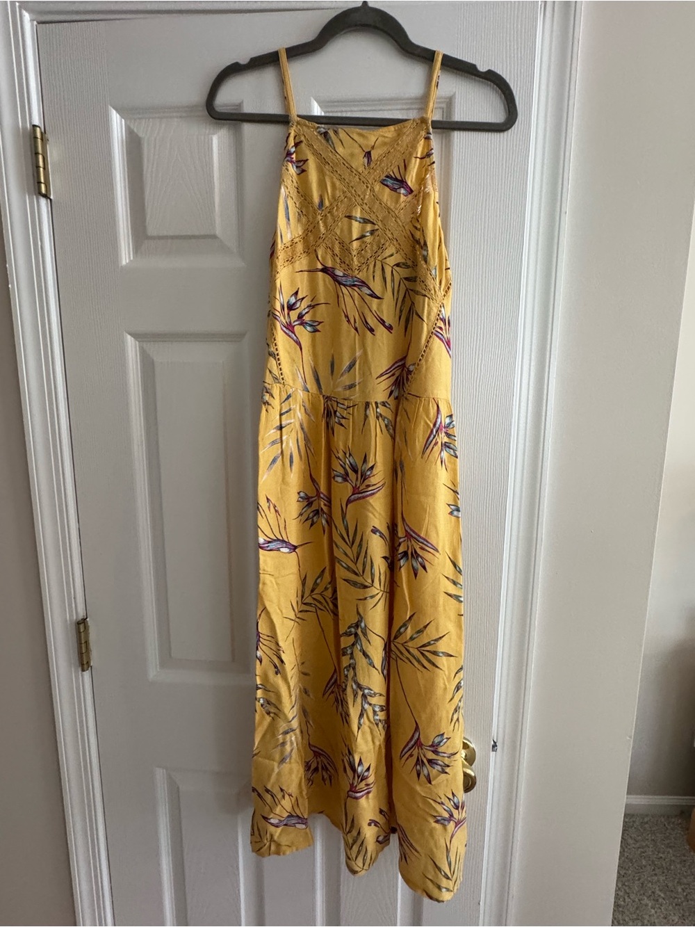 Roxy Yellow Floral Midi Dress with Spaghetti Straps